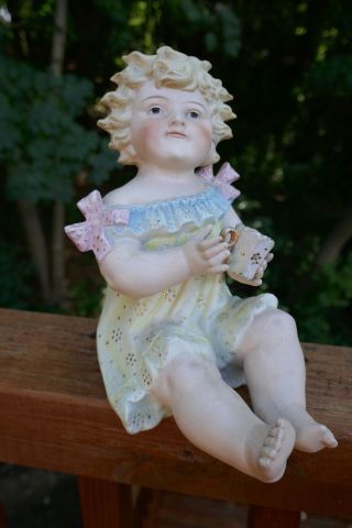 Antique German Conta Boehme Victorian Piano Baby Girl Doll Bisque Figurine