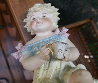 Antique German CONTA BOEHME VICTORIAN PIANO BABY GIRL DOLL Bisque Figurine 9
