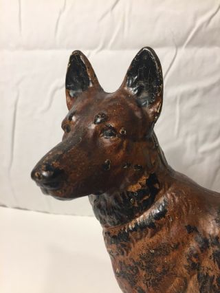 ANTIQUE HUBLEY CAST IRON GERMAN SHEPHERD DOG DOORSTOP X RARE LARGE FRONT FACING 2