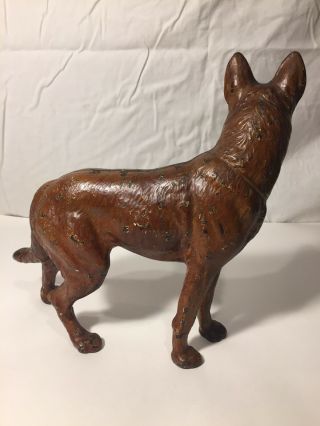 ANTIQUE HUBLEY CAST IRON GERMAN SHEPHERD DOG DOORSTOP X RARE LARGE FRONT FACING 6