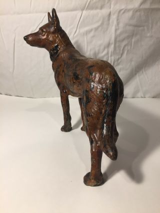 ANTIQUE HUBLEY CAST IRON GERMAN SHEPHERD DOG DOORSTOP X RARE LARGE FRONT FACING 9