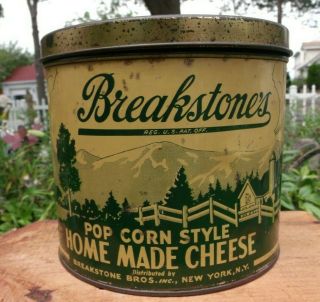 Vintage Breakstone Cheese Tin Can York Ny Old Farm Cow Advertising 5 Lb Size
