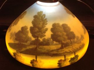 Huge 18 " Antique Handel Pairpoint ? Reverse Glass Painted Lamp Shade