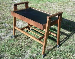 Vintage Mid Century Modern Rolling Bar Tea Serving Cart Tiered Stand Table 60 