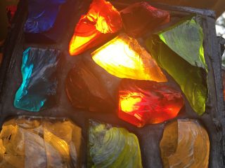 Vintage PETER MARSH Wrought Iron & Rock Glass Wall Porch Lantern Lamp Light 50s 4