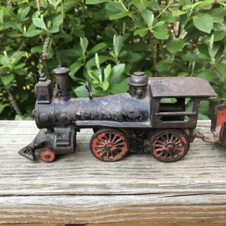 Antique Authentic 1880 ' s Cast Iron 3 Piece Toy Train Painted Finish 2