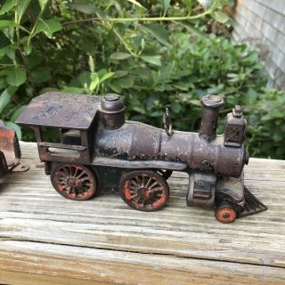 Antique Authentic 1880 ' s Cast Iron 3 Piece Toy Train Painted Finish 5