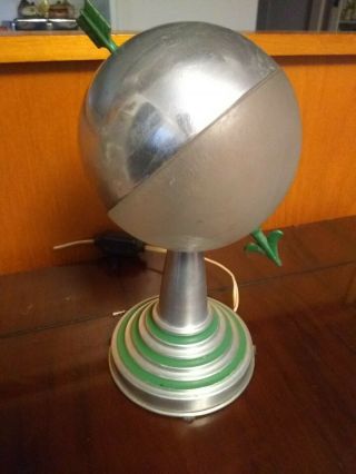 Art Deco Space Planet Saturn Aluminum And Glass 1930 Vintage Lamp With Arrow