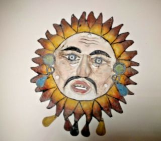 MODERNIST STARBURST PAINTED COPPER MASK SUNBURST MAN WITH NOSE GUERRERO MEXICO 2