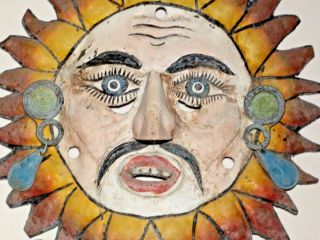 MODERNIST STARBURST PAINTED COPPER MASK SUNBURST MAN WITH NOSE GUERRERO MEXICO 3