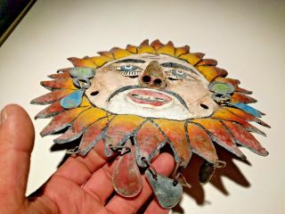 MODERNIST STARBURST PAINTED COPPER MASK SUNBURST MAN WITH NOSE GUERRERO MEXICO 9