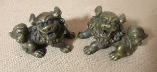 Pair Quality Antique Miniature Solid Bronze Chinese Foo Dog Lion Statue Figures