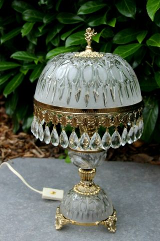Vintage French Crystal clear glass Putti angel table desk lamp drops 1970 2