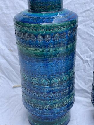 Pair Mid Century Bitossi Rimini Blu Londi Raymor Pottery Lamp Bases Lamps Blue 3