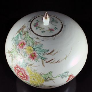 Signed Chinese Republic Period Famille Rose Porcelain Crane Flowers Vase Jar Urn 8