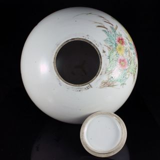 Signed Chinese Republic Period Famille Rose Porcelain Crane Flowers Vase Jar Urn 9