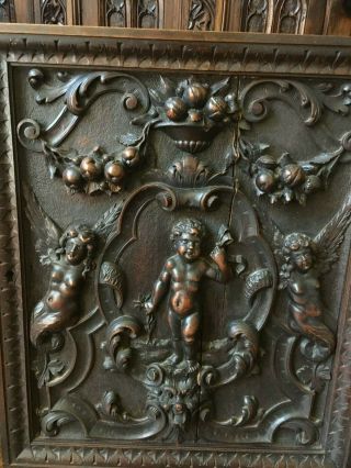 Antique French Figural Panel Carved Cherubs,  Angels,  High Relief Tons Of Carving