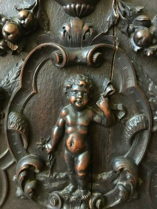 Antique French Figural Panel Carved Cherubs,  Angels,  high relief tons of carving 5