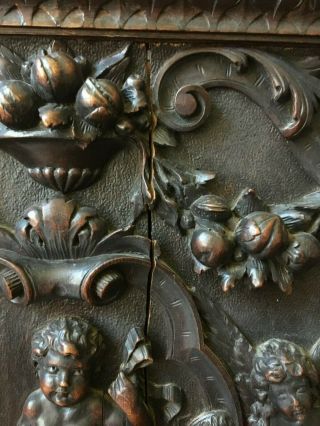 Antique French Figural Panel Carved Cherubs,  Angels,  high relief tons of carving 6