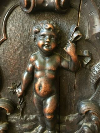 Antique French Figural Panel Carved Cherubs,  Angels,  high relief tons of carving 8