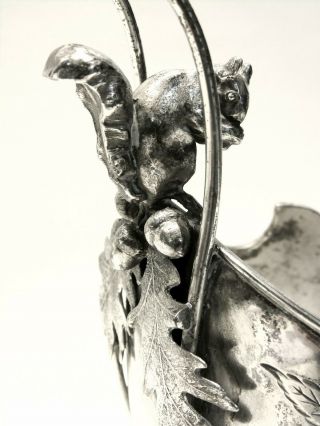 Lg Antique Victorian Rockford Silver Plate Figural Squirrel & Oak Leaf Nut Bowl 2