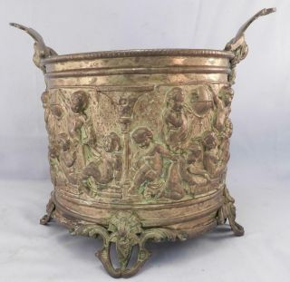 Antique Brass Copper Footed Garden Flower Pot Classical Putti Cherub Design