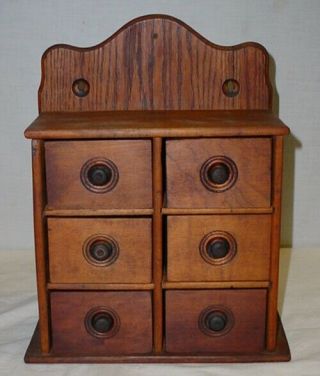 Antique Primitive Wooden Spice Cabinet Box Apothecary Chest 6 Drawers