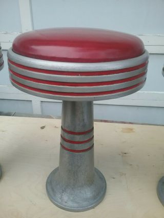 Classic Soda Fountain Swivel Seats Old School Aluminum Base Grooved Details Fine 11