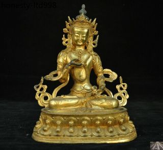 8 " Old Tibet Bronze 24k Gold Gilt Vajrasattva Tara Kwan - Yin Guanyin Buddha Statue