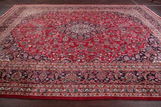Vintage 9x12 Traditional Floral Red Oriental Area Rug Hand - Knotted Wool Carpet