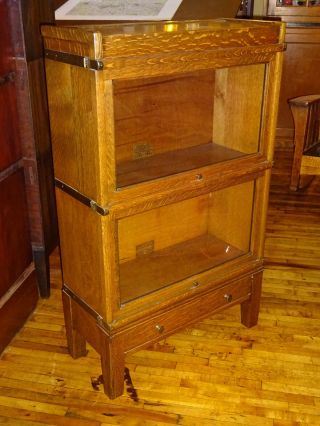 Htf Oak Globe Wernicke 2 High Stack 3/4 Width Barrister Bookcase Arts & Crafts