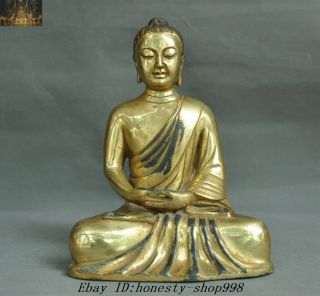 Old Tibet Fane Bronze 24k Gold Gilt Sakyamuni Shakyamuni Tathagata Buddha Statue