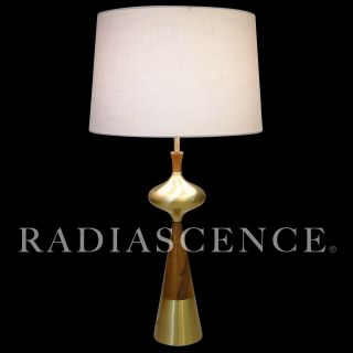 Tony Paul Westwood Walnut Brass Modern Jet Age Atomic Speed Cone Table Lamp 