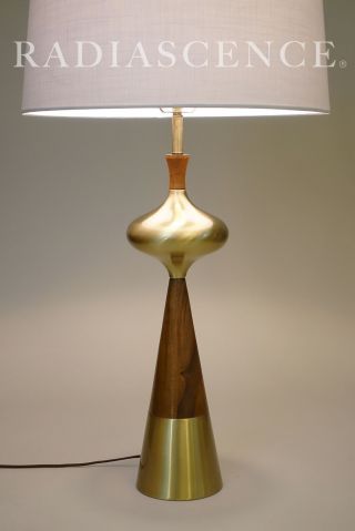 TONY PAUL WESTWOOD WALNUT BRASS MODERN JET AGE ATOMIC SPEED CONE TABLE LAMP ' 50 3