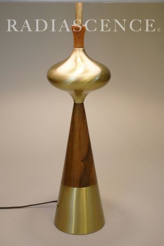 TONY PAUL WESTWOOD WALNUT BRASS MODERN JET AGE ATOMIC SPEED CONE TABLE LAMP ' 50 4