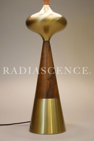 TONY PAUL WESTWOOD WALNUT BRASS MODERN JET AGE ATOMIC SPEED CONE TABLE LAMP ' 50 5