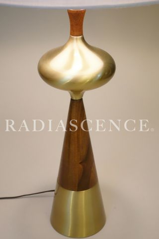 TONY PAUL WESTWOOD WALNUT BRASS MODERN JET AGE ATOMIC SPEED CONE TABLE LAMP ' 50 6