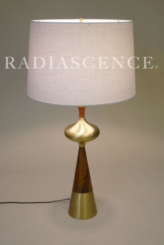 TONY PAUL WESTWOOD WALNUT BRASS MODERN JET AGE ATOMIC SPEED CONE TABLE LAMP ' 50 7