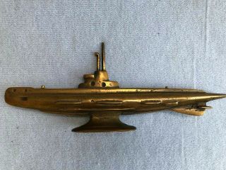 Vintage Mid Century Solid Bronze Desktop Navy Military Submarine Paperweight