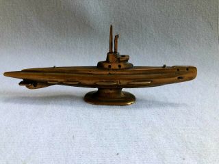Vintage Mid Century Solid Bronze Desktop Navy Military Submarine Paperweight 5