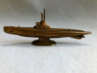 Vintage Mid Century Solid Bronze Desktop Navy Military Submarine Paperweight 6