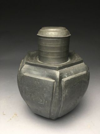 Large Antique Chinese Pewter Tea Caddy With Calligraphy And Drawings Hallmarked 3