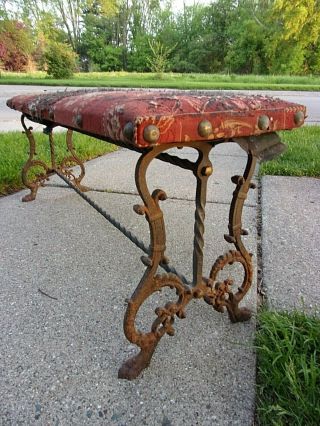 Large Antique Spanish Revival Iron Bench Seat 48 " X18 " X12 " Old Upholstery