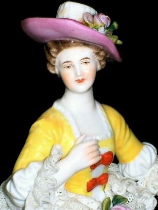 Antique German Dresden Lace Muller Art Deco Lady Half Doll Porcelain Figurine