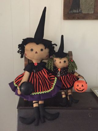Primitive Folk Art Raggedy Ann Doll Junior Witch In Training/ 2 Dolls