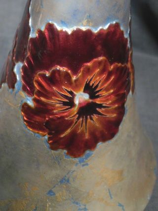 Antique Limoges Enamel Copper Brass Art Nouveau French Vase Red POPPY ala Faure 5