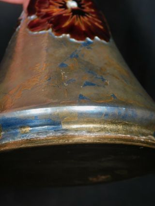 Antique Limoges Enamel Copper Brass Art Nouveau French Vase Red POPPY ala Faure 9