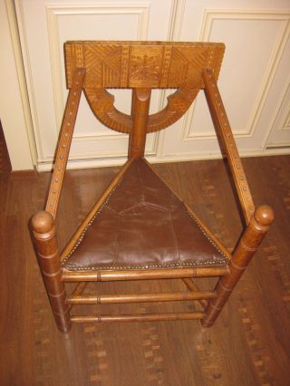 Neo - Gothic 3 - Legged Oak Chair Vintage Antique Monks Stool German From Worpswede