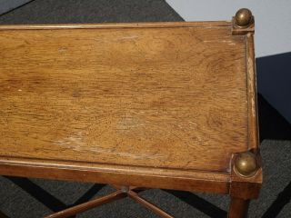 Vintage French Country Brown Sofa Table by Brandt w Round Finials 11