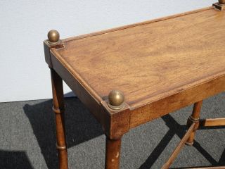 Vintage French Country Brown Sofa Table by Brandt w Round Finials 7